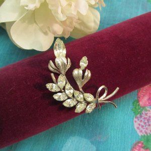STAR-ART Sterling Crystal Floral Brooch~ Vintage Clear Rhinestone 925 Brooch